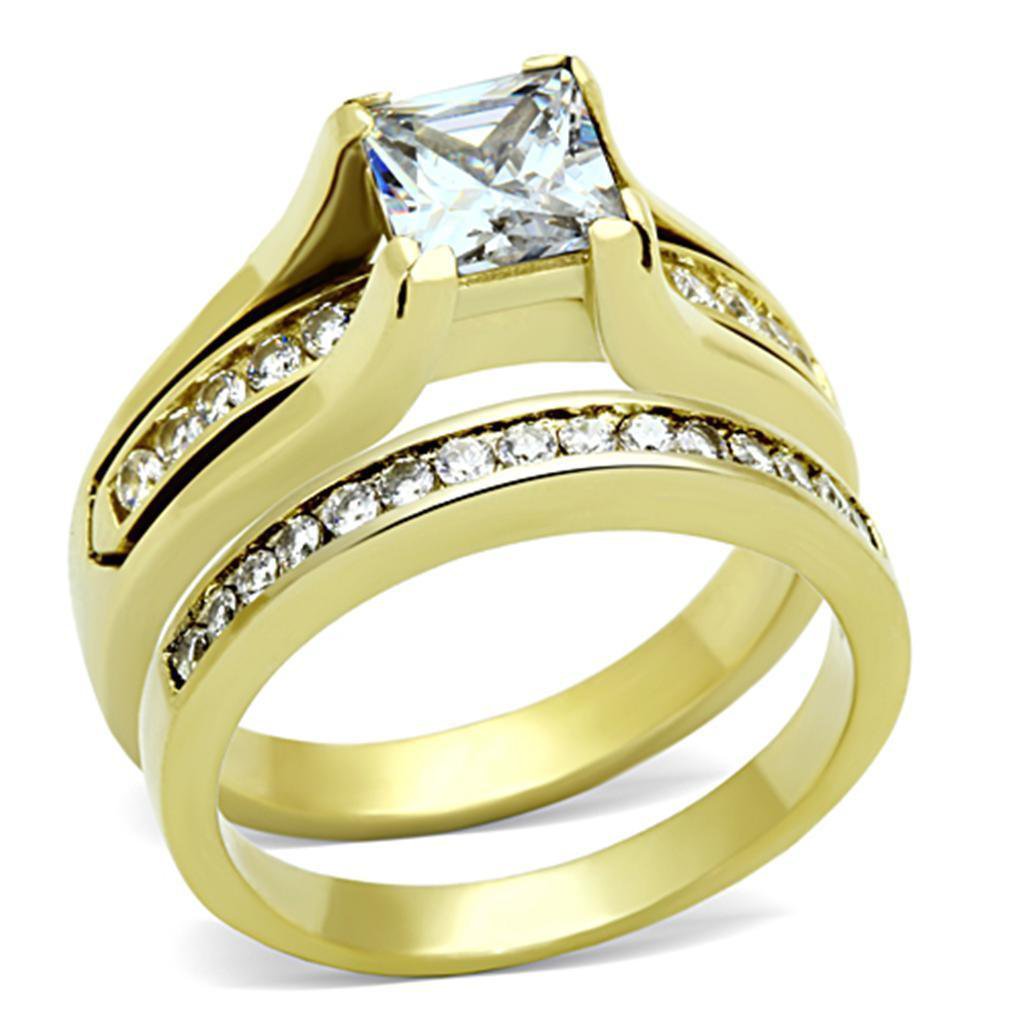 TK0W384 - IP Gold(Ion Plating) Stainless Steel Ring with AAA Grade CZ in Clear