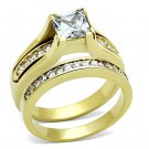 TK0W384 - IP Gold(Ion Plating) Stainless Steel Ring with AAA Grade CZ in Clear