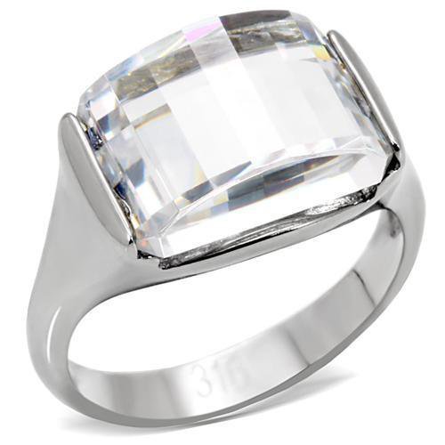 TK100 - High polished (no plating) Stainless Steel Ring with AAA Grade CZ in Clear