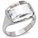 TK100 - High polished (no plating) Stainless Steel Ring with AAA Grade CZ in Clear