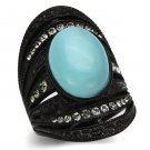 TK1006 - IP Black(Ion Plating) Stainless Steel Ring with Synthetic Cat Eye in Sea Blue