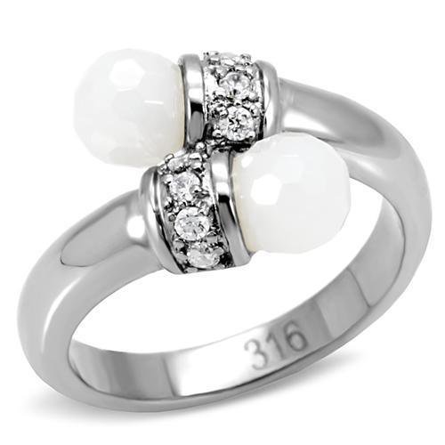 TK101 - High polished (no plating) Stainless Steel Ring with Milky CZ in White