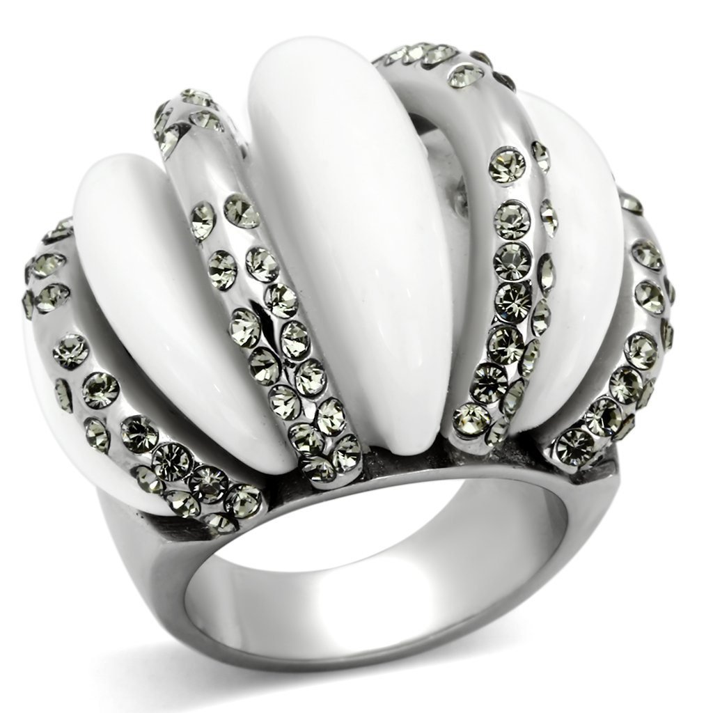 TK1011 - High polished (no plating) Stainless Steel Ring with Top Grade Crystal in Black Diamond
