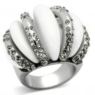 TK1011 - High polished (no plating) Stainless Steel Ring with Top Grade Crystal in Black Diamond