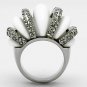 TK1011 - High polished (no plating) Stainless Steel Ring with Top Grade Crystal in Black Diamond
