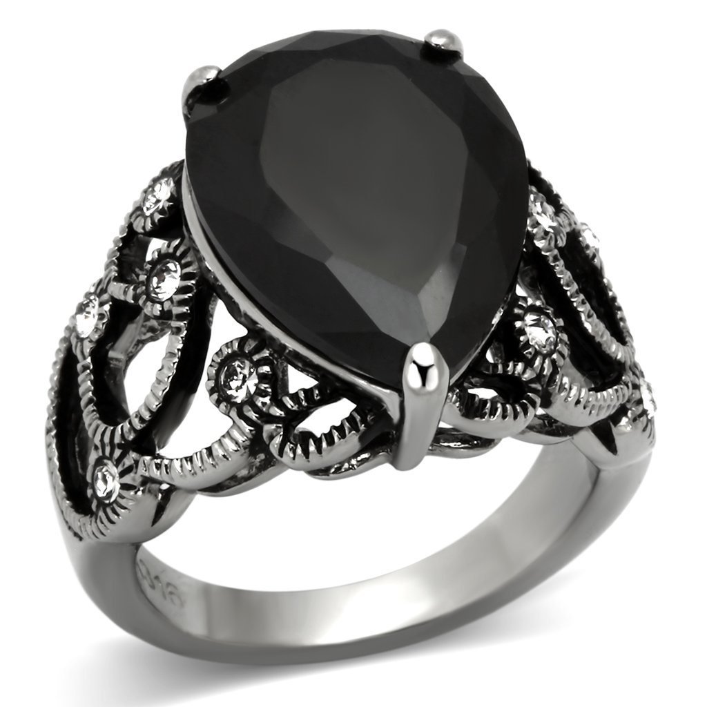 TK1017 - High polished (no plating) Stainless Steel Ring with AAA Grade CZ in Jet