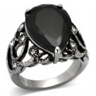 TK1017 - High polished (no plating) Stainless Steel Ring with AAA Grade CZ in Jet