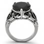TK1017 - High polished (no plating) Stainless Steel Ring with AAA Grade CZ in Jet