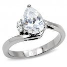 TK102 - High polished (no plating) Stainless Steel Ring with AAA Grade CZ in Clear