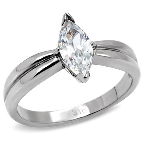 TK103 - High polished (no plating) Stainless Steel Ring with AAA Grade CZ in Clear