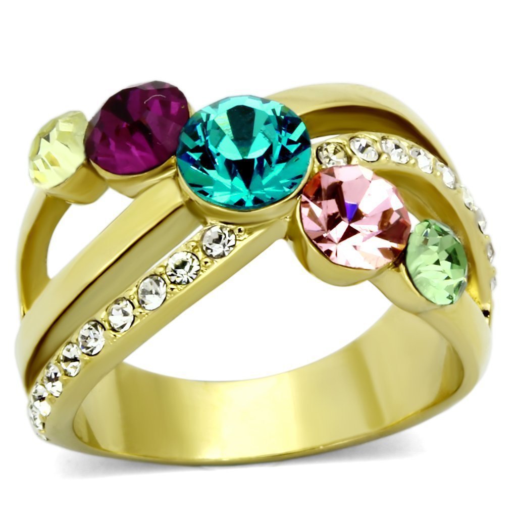 TK1031 - IP Gold(Ion Plating) Stainless Steel Ring with Top Grade Crystal in Multi Color