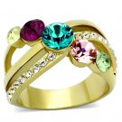 TK1031 - IP Gold(Ion Plating) Stainless Steel Ring with Top Grade Crystal in Multi Color
