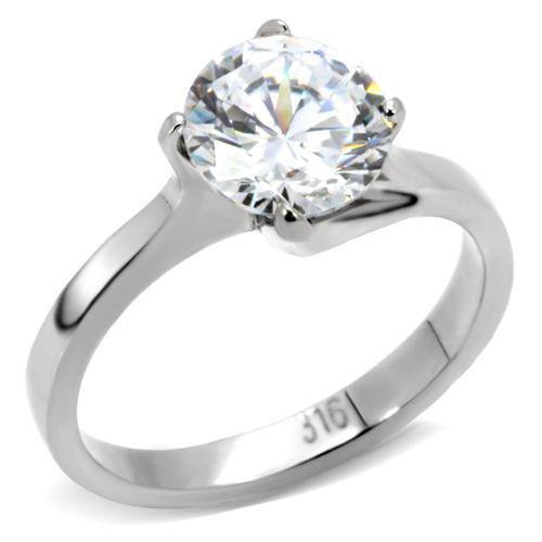TK104 - High polished (no plating) Stainless Steel Ring with AAA Grade CZ in Clear