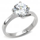TK104 - High polished (no plating) Stainless Steel Ring with AAA Grade CZ in Clear