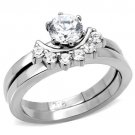 TK105 - High polished (no plating) Stainless Steel Ring with AAA Grade CZ in Clear