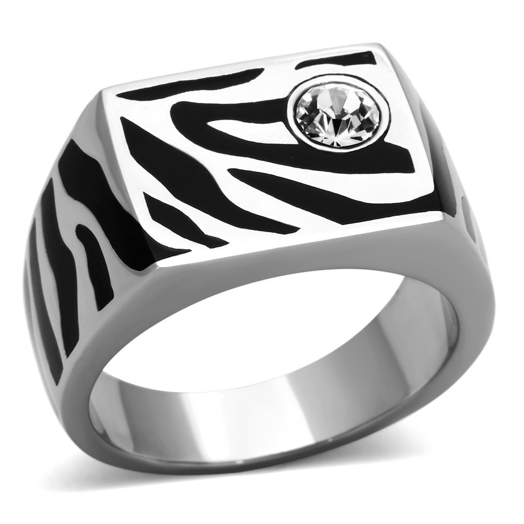TK1054 - High polished (no plating) Stainless Steel Ring with Top Grade Crystal in Clear