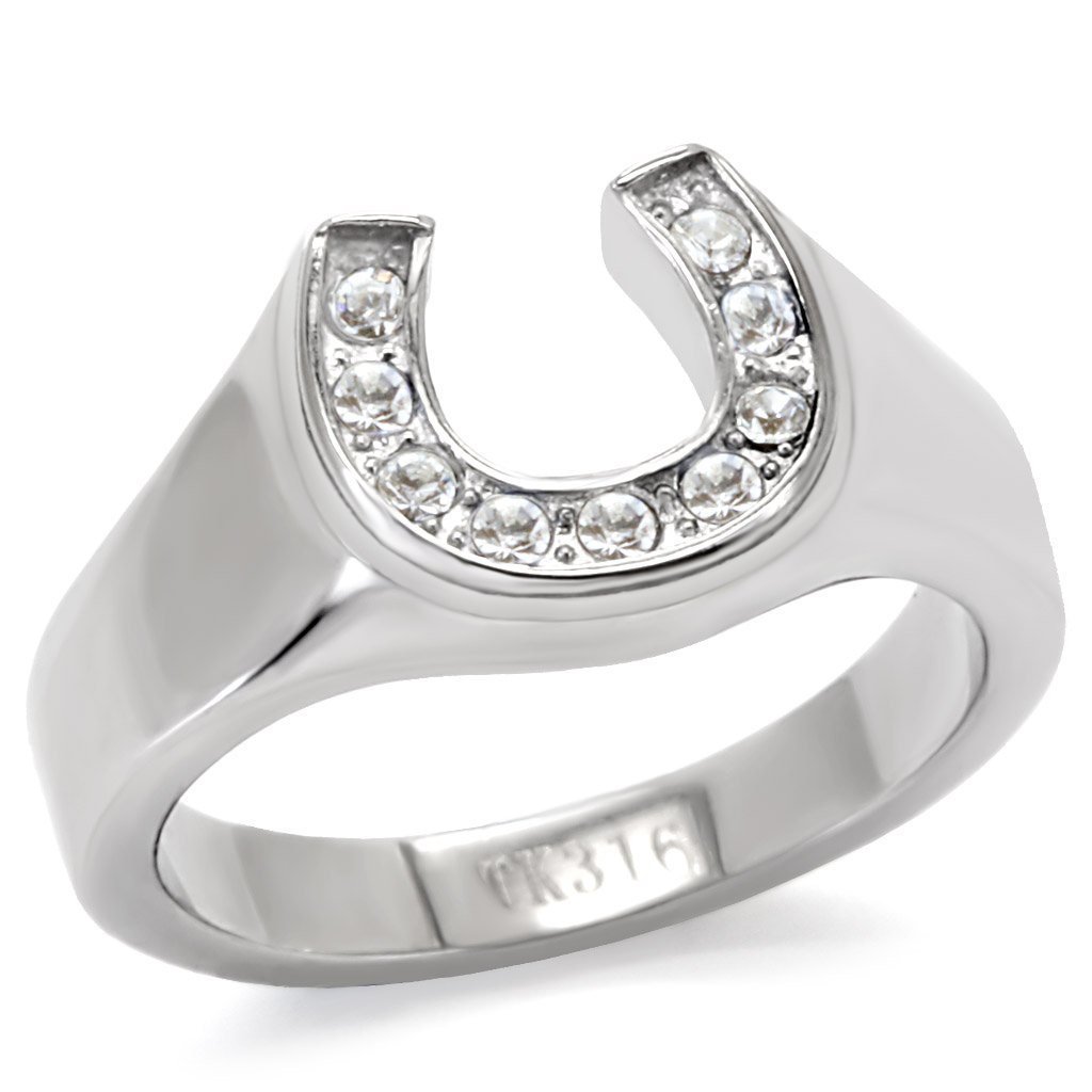 TK10616 - High polished (no plating) Stainless Steel Ring with Top Grade Crystal in Clear