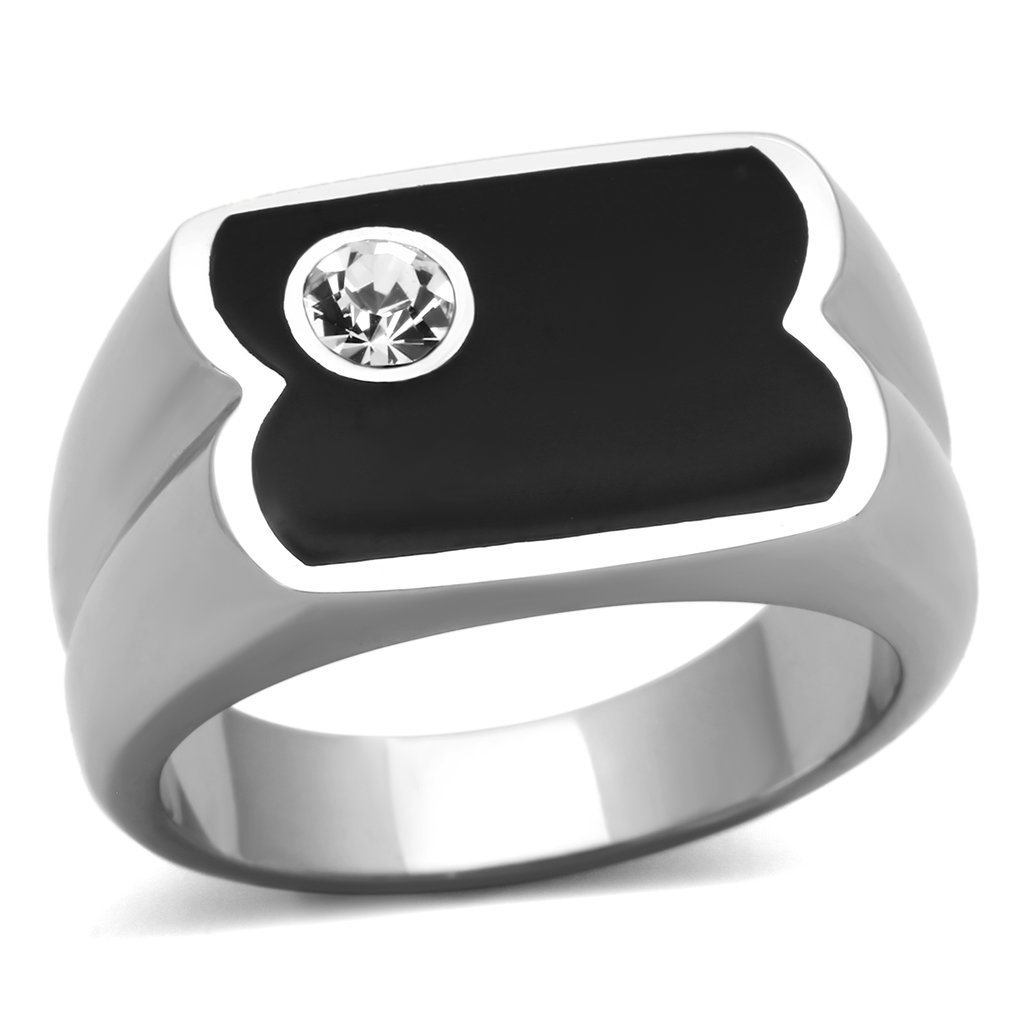 TK1073 - High polished (no plating) Stainless Steel Ring with Top Grade Crystal in Clear