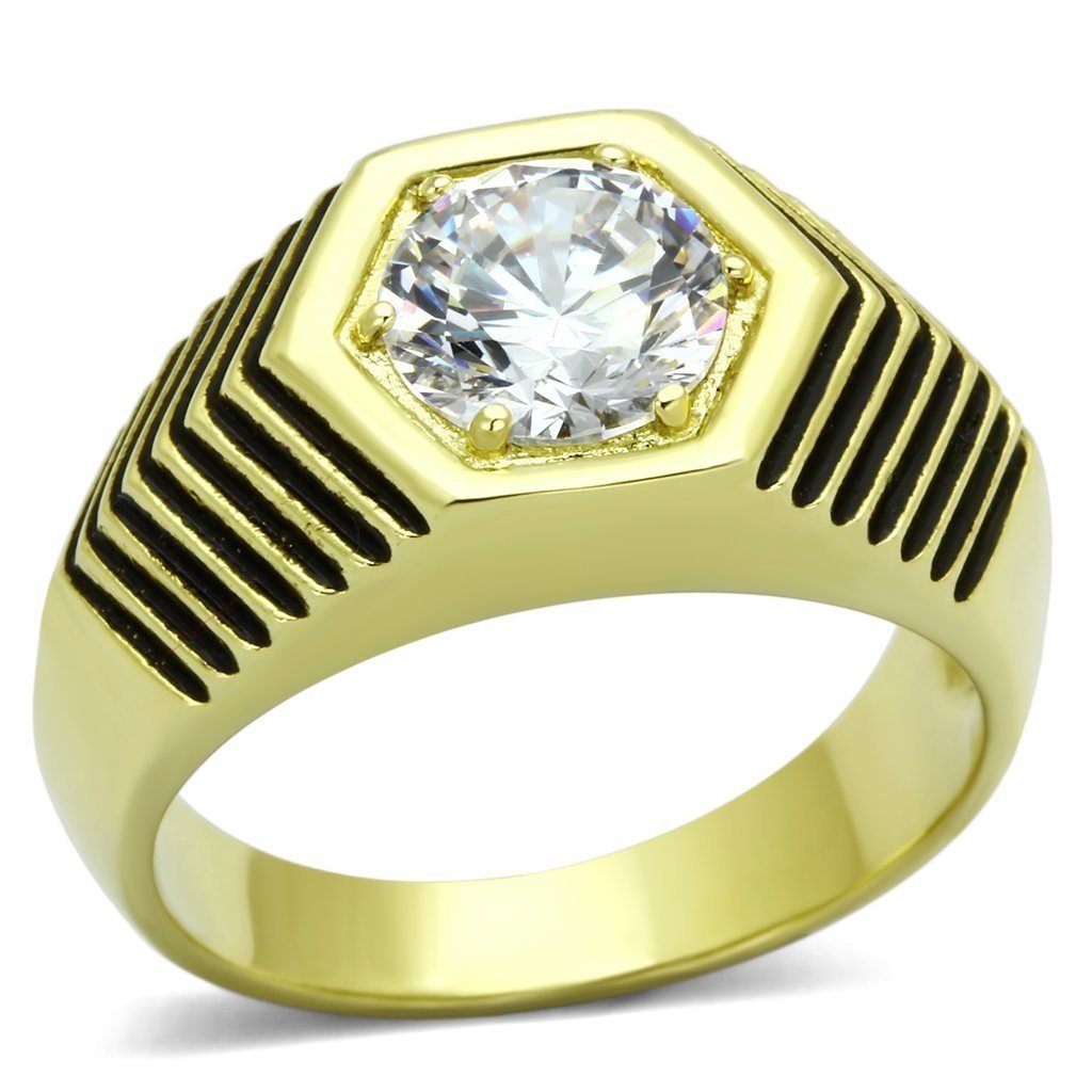 TK1076 - IP Gold(Ion Plating) Stainless Steel Ring with AAA Grade CZ in Clear