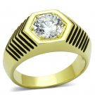 TK1076 - IP Gold(Ion Plating) Stainless Steel Ring with AAA Grade CZ in Clear
