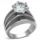 TK1084 - High polished (no plating) Stainless Steel Ring with AAA Grade CZ in Clear