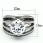 TK1084 - High polished (no plating) Stainless Steel Ring with AAA Grade CZ in Clear