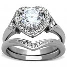 TK1087 - High polished (no plating) Stainless Steel Ring with AAA Grade CZ in Clear