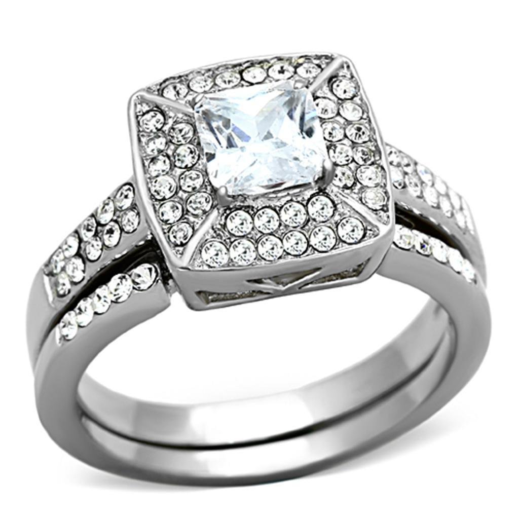 TK1088 - High polished (no plating) Stainless Steel Ring with AAA Grade CZ in Clear