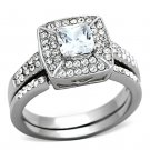 TK1088 - High polished (no plating) Stainless Steel Ring with AAA Grade CZ in Clear