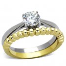 TK1093 - Two-Tone IP Gold (Ion Plating) Stainless Steel Ring with AAA Grade CZ in Clear