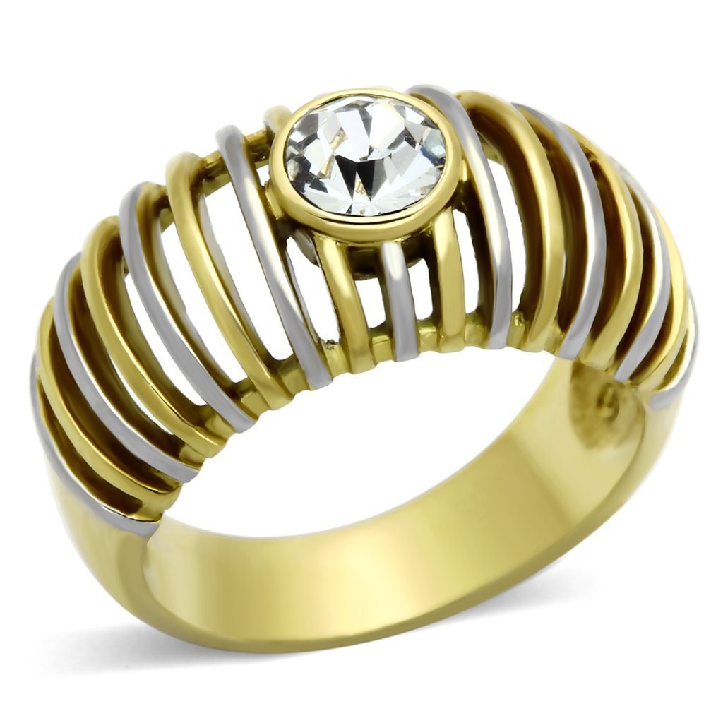 TK1095 - Two-Tone IP Gold (Ion Plating) Stainless Steel Ring with Top Grade Crystal in Clear