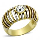 TK1095 - Two-Tone IP Gold (Ion Plating) Stainless Steel Ring with Top Grade Crystal in Clear