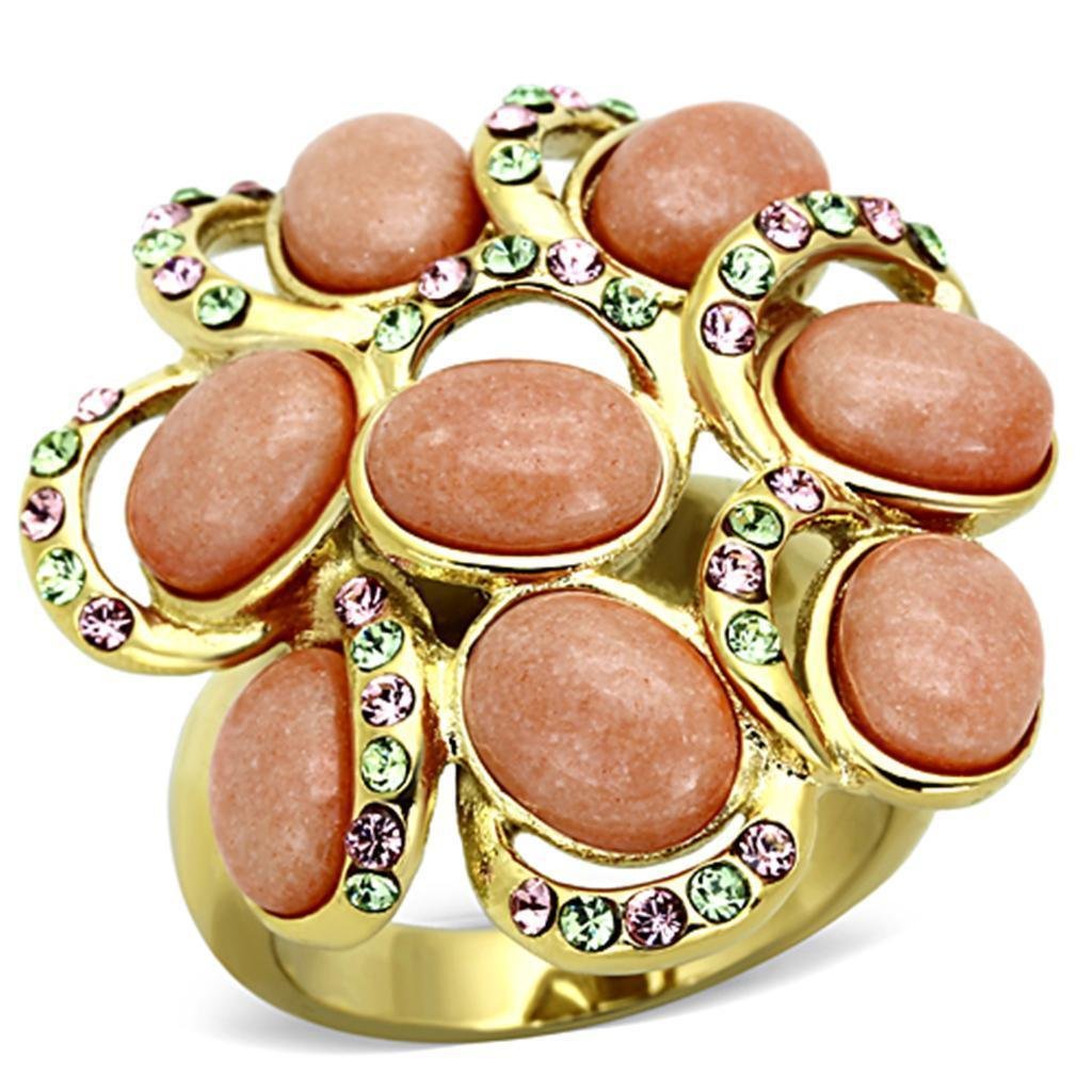 TK1102 - IP Gold(Ion Plating) Stainless Steel Ring with Synthetic Coral in Orange