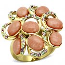 TK1102 - IP Gold(Ion Plating) Stainless Steel Ring with Synthetic Coral in Orange