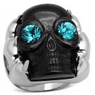 TK1118 - Two-Tone IP Black Stainless Steel Ring with Top Grade Crystal in Blue Zircon