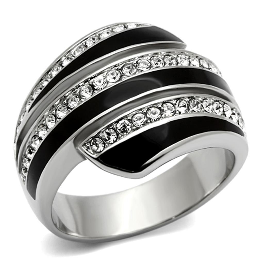 TK1134 - High polished (no plating) Stainless Steel Ring with Top Grade Crystal in Clear