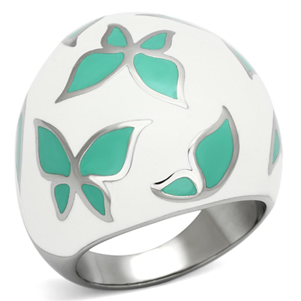 TK1137 - High polished (no plating) Stainless Steel Ring with Epoxy in Emerald
