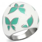 TK1137 - High polished (no plating) Stainless Steel Ring with Epoxy in Emerald
