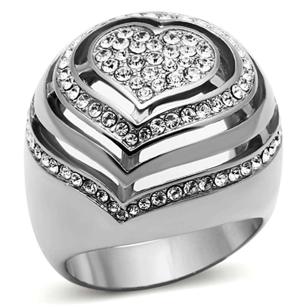 TK1141 - High polished (no plating) Stainless Steel Ring with Top Grade Crystal in Clear