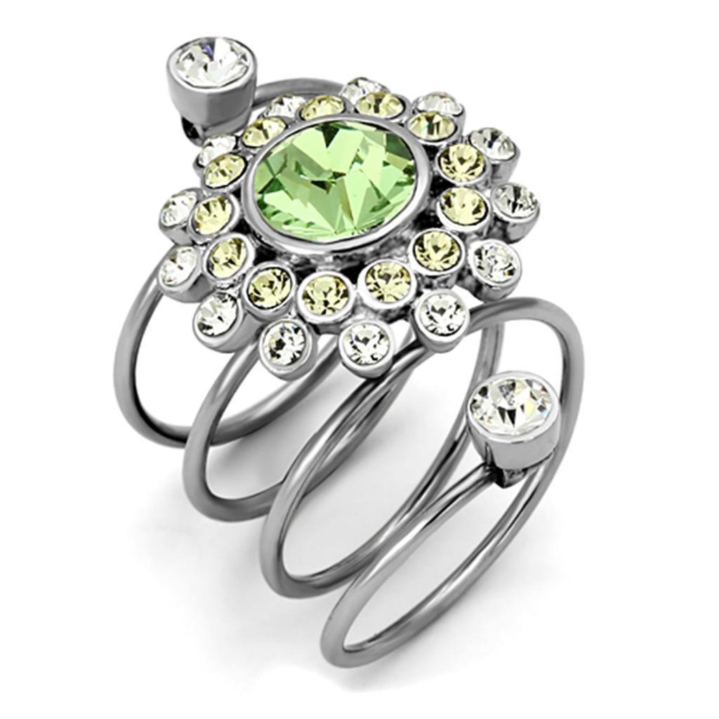 TK1148 - High polished (no plating) Stainless Steel Ring with Top Grade Crystal in Peridot