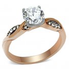 TK1163 - Two-Tone IP Rose Gold Stainless Steel Ring with AAA Grade CZ in Clear