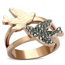 TK1165 - Two-Tone IP Rose Gold Stainless Steel Ring with Top Grade Crystal in Black Diamond