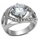 TK1176 - High polished (no plating) Stainless Steel Ring with AAA Grade CZ in Clear