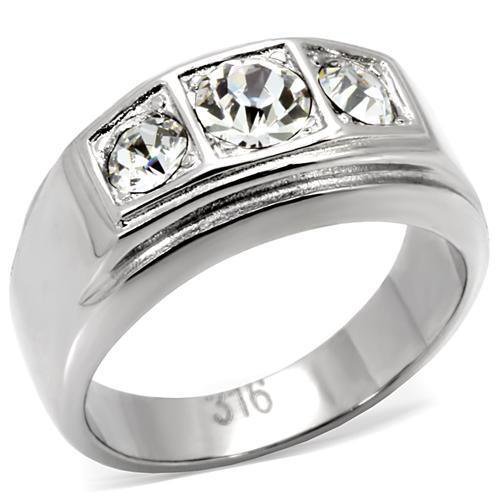 TK119 - High polished (no plating) Stainless Steel Ring with Top Grade Crystal in Clear