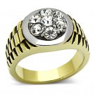 TK1191 - Two-Tone IP Gold (Ion Plating) Stainless Steel Ring with Top Grade Crystal in Clear
