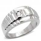 TK120 - High polished (no plating) Stainless Steel Ring with AAA Grade CZ in Clear