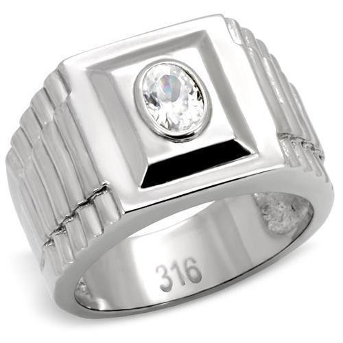 TK122 - High polished (no plating) Stainless Steel Ring with AAA Grade CZ in Clear