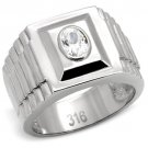 TK122 - High polished (no plating) Stainless Steel Ring with AAA Grade CZ in Clear