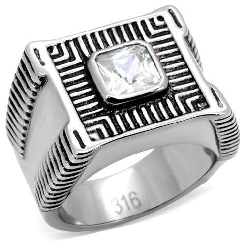 TK123 - High polished (no plating) Stainless Steel Ring with AAA Grade CZ in Clear