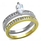 TK1282 - Two-Tone IP Gold (Ion Plating) Stainless Steel Ring with AAA Grade CZ in Clear